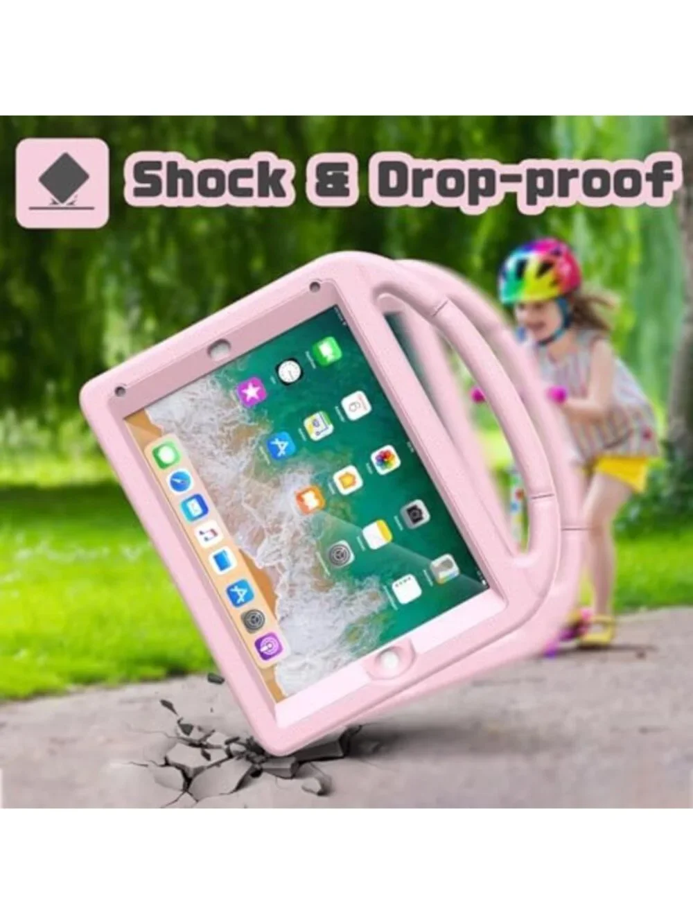 Shockproof Kids iPad Case for 5th/6th Gen, Air 1/2, Pro 9.7 - Light Pink